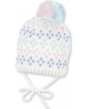 Детска плетена шапка с пискюл Sterntaler - 39 cm, 3-4 месеца, бяла