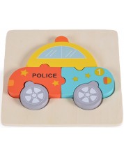 Детски дървен пъзел Moni Toys - Полицейска кола, 5 части