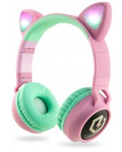 Детски слушалки PowerLocus - Buddy Ears, безжични, розови/зелени -1