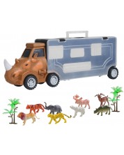 Детски автовоз Raya Toys - Носорог с животни, 11 части -1