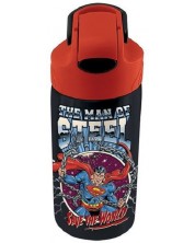 Бутилка за вода Graffiti Superman - Черна, със сламка, 500 ml