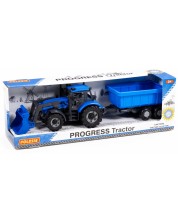 Детска играчка Polesie Progress - Инерционен трактор с ремарке и гребло -1