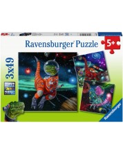 Детски пъзел Ravensburger 3 x 49 части - Динозаври в космоса