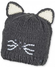 Детска плетена шапка Sterntaler - Коте, 51 cm, 18-24 месеца, сива