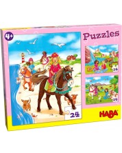 Детски пъзел 3 в 1 Haba - Принцеси с коне -1