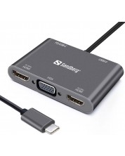 Докинг станция Sandberg - USB-C Dock, 5 порта, USB-C, черна