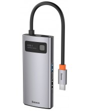 Докинг станция Baseus - Metal Gleam, 4 порта, USB-C, сив -1