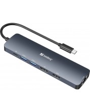 Докинг станция Sandberg - USB-C 8K Display Dock, 6 порта, сива -1