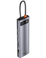 Докинг станция Baseus - Metal Gleam, 11 порта, USB-C, сива
