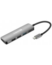 Докинг станция Sandberg  - USB-C Dock, HDMI+3xUSB+PD, 5 порта, USB-C, сива -1