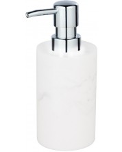 Дозатор за течен сапун Wenko - Onyx, 8.5 х 18 х 7.5 cm, бял мрамор
