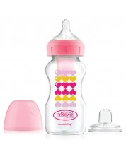 Преходно шише Dr. Brown's Wide-Neck Options+, Pink Hearts, 270 ml -1