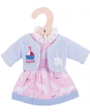 Дреха за кукла Bigjigs - Розова рокля с жилетка, полярна мечка, 25 cm -1