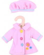 Дреха за кукла Bigjigs - Розово палто с шапка, 25 cm