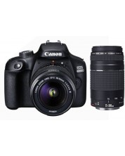 DSLR фотоапарат Canon - EOS 4000D, EF-S18-55mm, EF75-300, черен