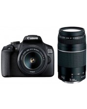 DSLR фотоапарат Canon - EOS 2000D, EF-S18-55mm, EF 75-300mm, черен -1