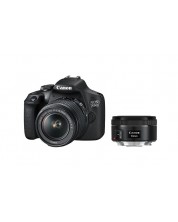 DSLR фотоапарат Canon - EOS 2000D, EF-S 18-55mm, EF 50mm, черен