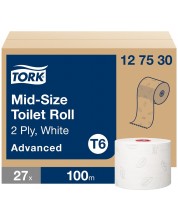 Двупластова тоалетна хартия Tork - Mid-size Advanced, T6, 27 х 100 m
