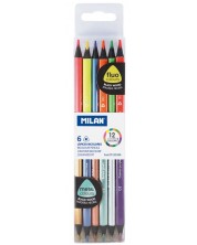 Двувърхи цветни моливи Milan - Triangular Bicolour Metal, 12 цвята
