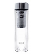 Двустенна стъклена бутилка Nerthus - С инфузер и неопренов протектор, 350 ml