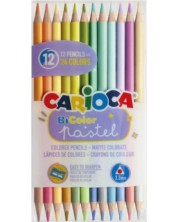 Двуцветни моливи Carioca Bi-Color - Pastel, 12 броя -1
