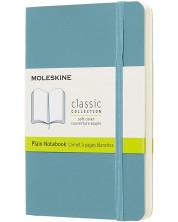 Джобен тефтер с меки корици Moleskine Classic Plain - Светлосин, бели листове -1