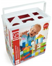 Дървени кубчета в кутия за сортиране Hape - 101 броя