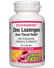 Echinamide Zinc Lozenges, пчелен мед, 60 таблетки за смучене, Natural Factors -1