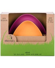 Еко комплект за хранене eKoala - 2 чинии, оранжево и лилаво -1
