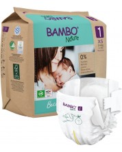 Еко пелени за еднократна употреба Bambo Nature - 22 броя, размер 1, XS, 2-4кг.,хартиена опаковка -1