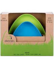 Еко комплект за хранене eKoala - 2 чинии, синьо и зелено -1