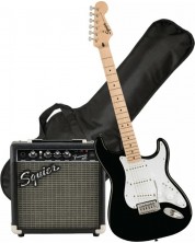 Комплект китара с аксесоари Fender - Squier Sonic Stratocaster Pack, черен