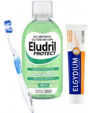 Elgydium & Eludril Комплект - Антикариесна паста и Вода за уста, 75 + 500 ml + Четка за зъби, Medium