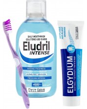 Elgydium & Eludril Комплект - Антиплакова паста и Вода за уста, 100 + 500 ml + Четка за зъби, Soft