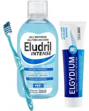 Elgydium & Eludril Комплект - Антиплакова паста и Вода за уста, 100 + 500 ml + Четка за зъби, Medium