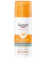 Eucerin Sun Оцветен слънцезащитен гел-крем за лице Oil Control, SPF 50+, Тъмен, 50 ml