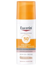Eucerin Sun Оцветен слънцезащитен гел-крем за лице Pigment Control, SPF 50+, Тъмен, 50 ml