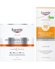 Eucerin Hyaluron-Filler & Sun Комплект - Бустер Vitamin C и Флуид, SPF50, 3 x 8 + 50 ml -1