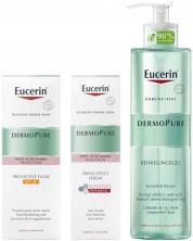 Eucerin DermoPure Комплект - Серум, Измиващ гел и Защитаващ флуид, SPF 30, 40 + 400 + 50 ml