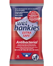 Extra Safe Антибактериални мокри кърпи, 12 броя, Wet Hankies