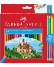 Комплект цветни моливи Faber-Castell - Замък, 24+6 цвята + острилка -1