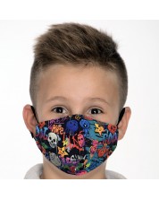 Детска предпазна маска - Графити, двуслойна, с метален стек, 6-12 години