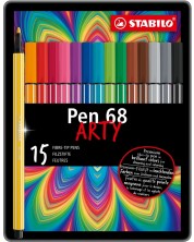 Флумастери Stabilo Arty - Pen 68, 15 цвята, метална кутия -1