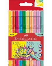 Флумастери Faber-Castell Grip - 5 цвята неон и 5 цвята пастел