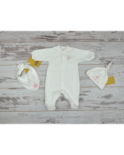 Комплект For Babies - Зайче, гащеризон, лигавник и шапка, 1-3 месеца -1