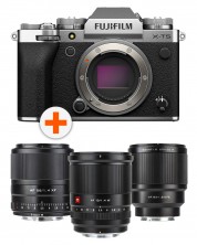 Фотоапарат Fujifilm X-T5, Silver + Обектив Viltrox - AF, 13mm, f/1.4, за Fuji X-mount + Обектив Viltrox - 56mm, f/1.4 XF за Fujifilm X, черен + Обектив Viltrox - AF 85mm, F1.8, II XF, FUJIFILM X -1