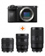 Фотоапарат Sony - Alpha A6700, Black + Обектив Sony - E, 15mm, f/1.4 G + Обектив Sony - E, 16-55mm, f/2.8 G + Обектив Sony - E, 70-350mm, f/4.5-6.3 G OSS