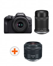 Фотоапарат Canon - EOS R100, RF-S 18-45mm f/4.5-6.3 IS STM, RF-S 55-210mm f/5-7.1 IS STM,Black + Обектив Canon - RF 35mm f/1.8 IS Macro STM