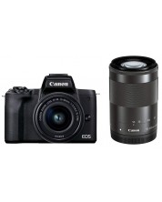 Фотоапарат Canon - EOS M50 Mark II, EF-M 15-45mm + 55-200mm, черен