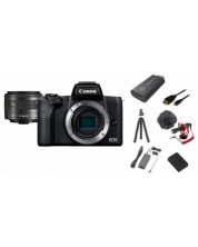 Безогледален фотоапарат Canon - EOS M50 Mark II + Premium Kit, черен